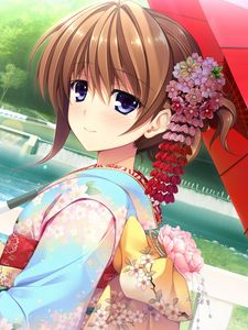 Preview wallpaper girl, japan, umbrella, kimono