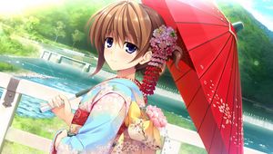 Preview wallpaper girl, japan, umbrella, kimono