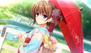 Preview wallpaper girl, japan, umbrella, kimono