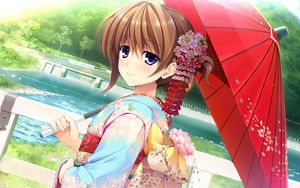 Preview wallpaper girl, japan, umbrella, kimono