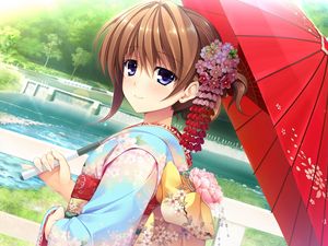 Preview wallpaper girl, japan, umbrella, kimono