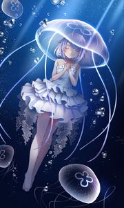 Preview wallpaper girl, jellyfish, underwater world, anime, art