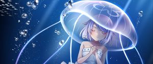 Preview wallpaper girl, jellyfish, underwater world, anime, art