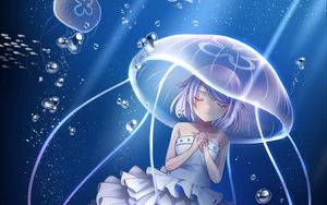 Preview wallpaper girl, jellyfish, underwater world, anime, art