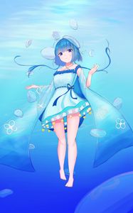 Preview wallpaper girl, jellyfish, water, underwater, blue, anime