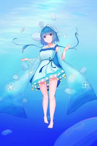 Preview wallpaper girl, jellyfish, water, underwater, blue, anime