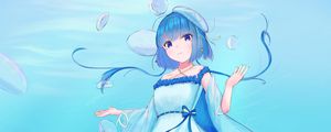 Preview wallpaper girl, jellyfish, water, underwater, blue, anime