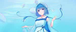 Preview wallpaper girl, jellyfish, water, underwater, blue, anime