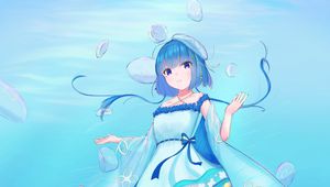 Preview wallpaper girl, jellyfish, water, underwater, blue, anime