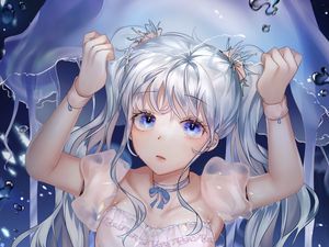 Preview wallpaper girl, jellyfish, water, anime, art