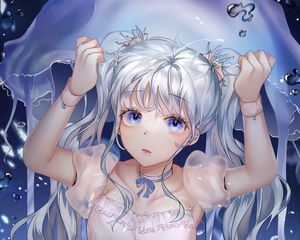 Preview wallpaper girl, jellyfish, water, anime, art