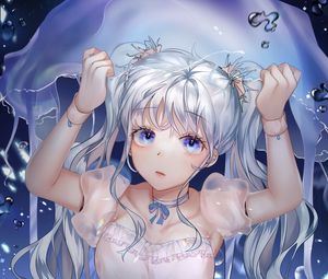 Preview wallpaper girl, jellyfish, water, anime, art