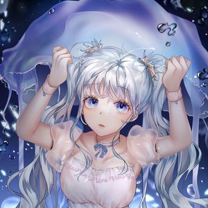 Preview wallpaper girl, jellyfish, water, anime, art