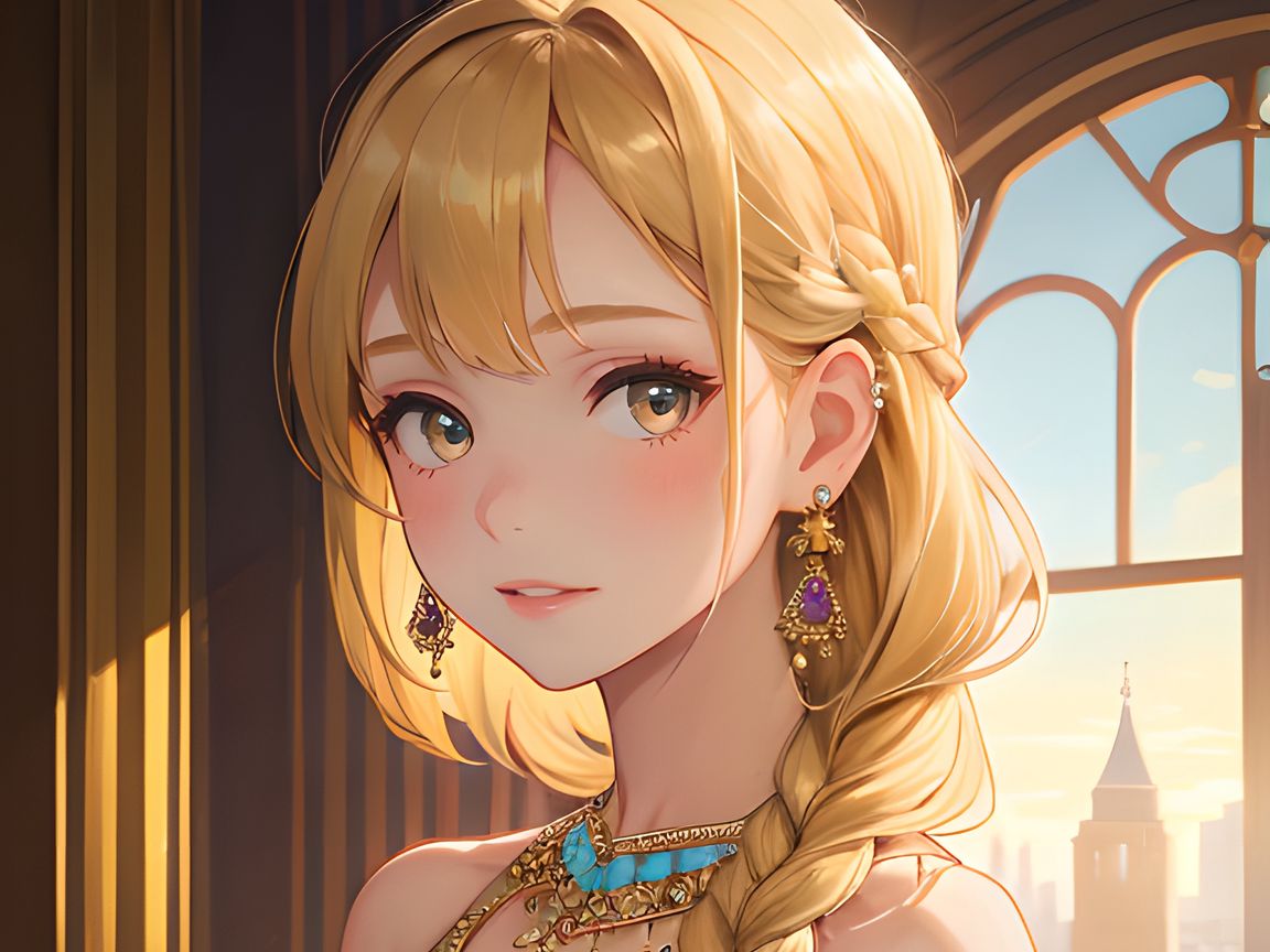 1152x864 Wallpaper girl, jewelry, dress, window, anime, art