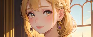 Preview wallpaper girl, jewelry, dress, window, anime, art