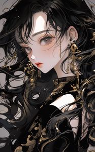 Preview wallpaper girl, jewelry, dress, anime, black