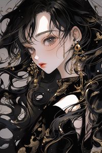 Preview wallpaper girl, jewelry, dress, anime, black