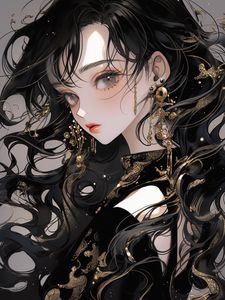 Preview wallpaper girl, jewelry, dress, anime, black