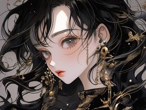 Preview wallpaper girl, jewelry, dress, anime, black