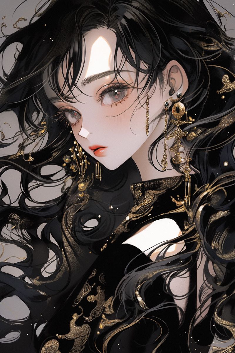 800x1200 Wallpaper girl, jewelry, dress, anime, black