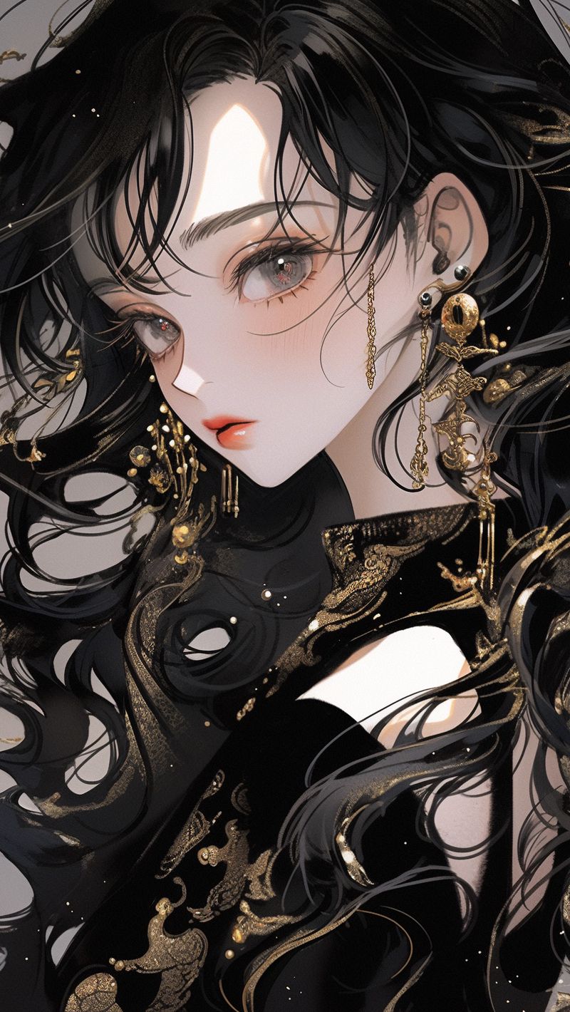 800x1420 Wallpaper girl, jewelry, dress, anime, black