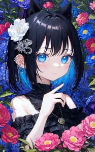 Preview wallpaper girl, jewelry, flowers, anime