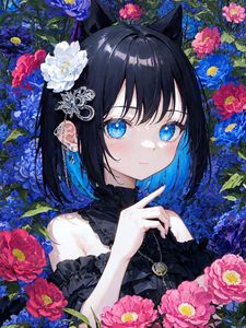 Preview wallpaper girl, jewelry, flowers, anime