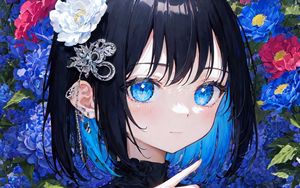 Preview wallpaper girl, jewelry, flowers, anime