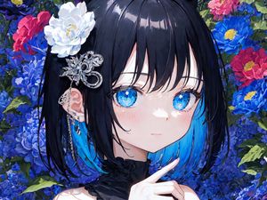 Preview wallpaper girl, jewelry, flowers, anime