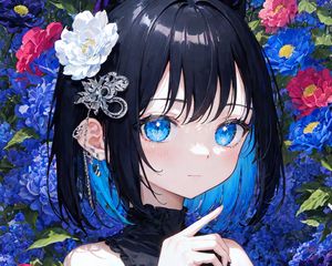 Preview wallpaper girl, jewelry, flowers, anime