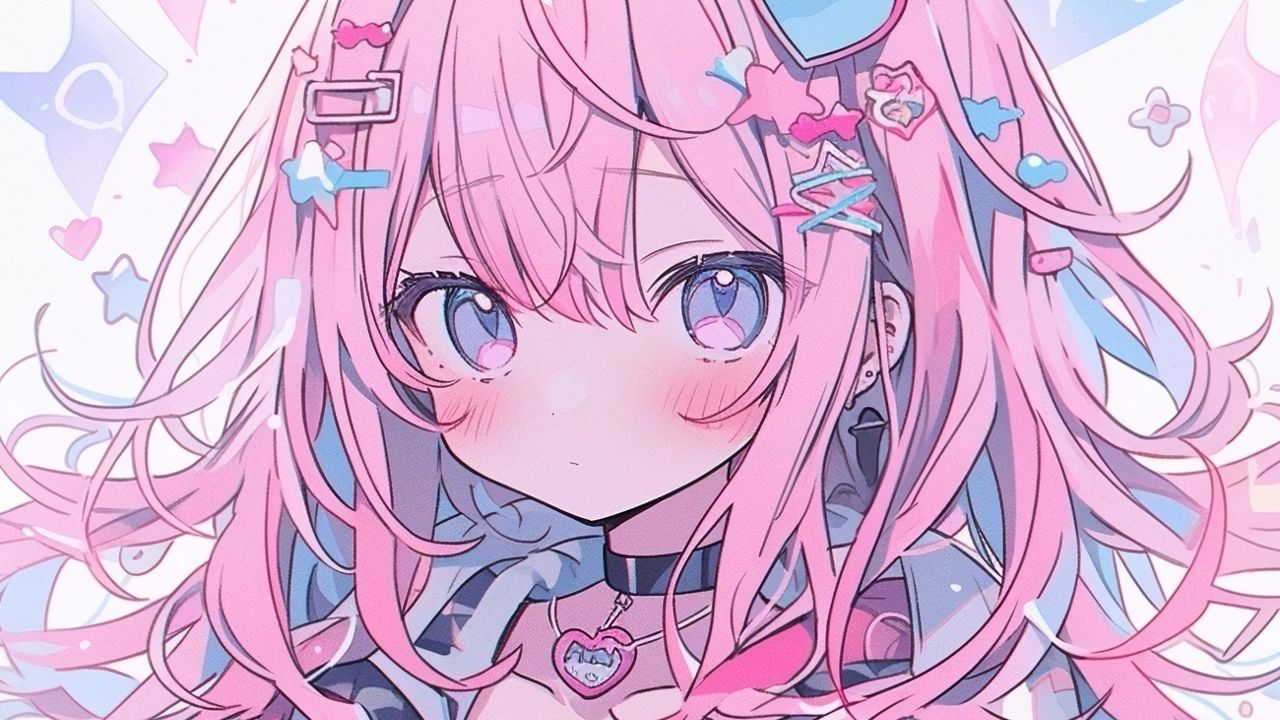 Wallpaper girl, jewelry, hair clips, pink, anime