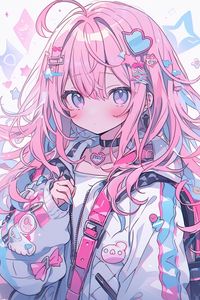 Preview wallpaper girl, jewelry, hair clips, pink, anime