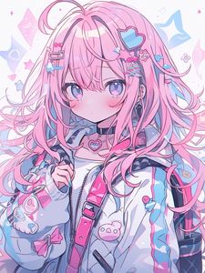 Preview wallpaper girl, jewelry, hair clips, pink, anime