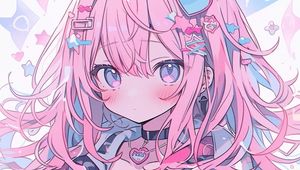 Preview wallpaper girl, jewelry, hair clips, pink, anime