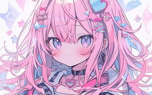 Preview wallpaper girl, jewelry, hair clips, pink, anime