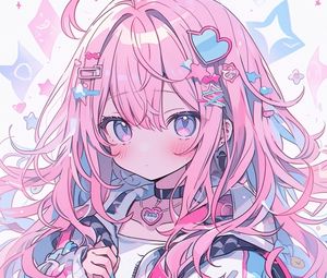 Preview wallpaper girl, jewelry, hair clips, pink, anime