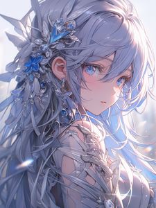 Preview wallpaper girl, jewelry, hairpin, blue, anime