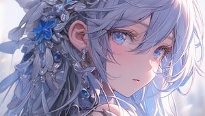 Preview wallpaper girl, jewelry, hairpin, blue, anime
