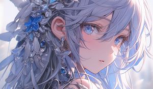 Preview wallpaper girl, jewelry, hairpin, blue, anime