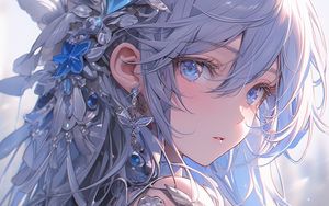 Preview wallpaper girl, jewelry, hairpin, blue, anime