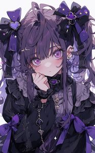 Preview wallpaper girl, jewelry, hairpins, anime, purple