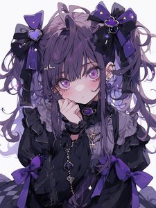 Preview wallpaper girl, jewelry, hairpins, anime, purple