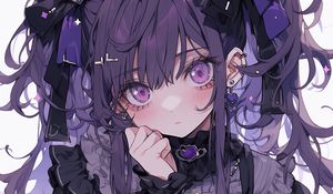 Preview wallpaper girl, jewelry, hairpins, anime, purple