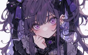Preview wallpaper girl, jewelry, hairpins, anime, purple