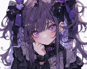 Preview wallpaper girl, jewelry, hairpins, anime, purple