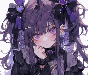 Preview wallpaper girl, jewelry, hairpins, anime, purple