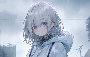 Preview wallpaper girl, jewelry, hoodie, light, anime