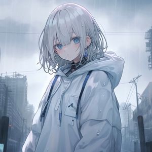 Preview wallpaper girl, jewelry, hoodie, light, anime