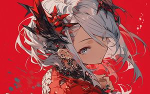 Preview wallpaper girl, jewelry, kimono, red, anime