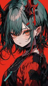 Preview wallpaper girl, jewelry, piercing, anime, red
